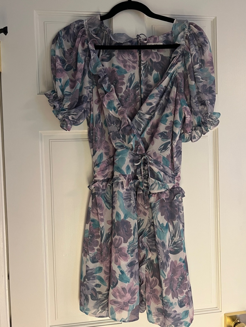 For Love & Lemons Lavender and Teal Floral Mini Dress